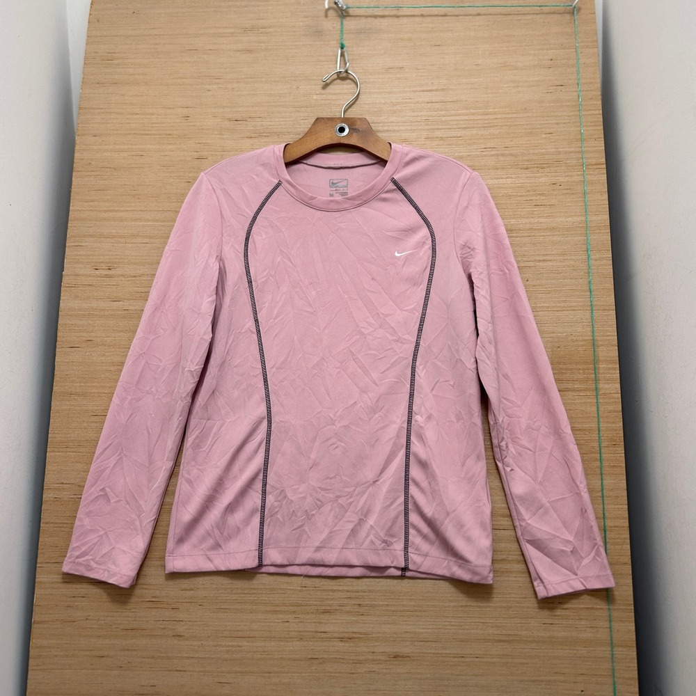Nike Performance Long Sleeve Athletic Top Pink Crew Neck Flatlock Seams Womens M